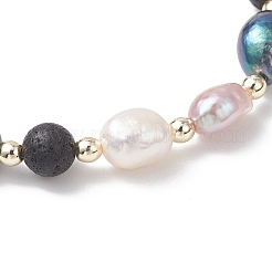 Natural Cultured Freshwater Pearl & Lava Rock Beads Stretch Bracelets for Women&nbsp;BJEW-JB12867