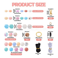 DIY キーホルダー リストレット作成キット  合金分割キーリングとクラスプを含む  プラスチック離脱クラスプ  六角＆丸＆そろばん シリコン＆ウッドビーズ  ミックスカラー&nbsp;DIY-TA0004-39