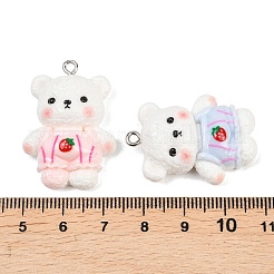 不透明樹脂ペンダント  イチゴクマ  プラチナアイアンループ付き  ミックスカラー  33x23x11mm  穴：2mm&nbsp;RESI-P052-01P-M