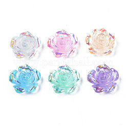 クリア樹脂カボション  ABカラーメッキ  花バラ  ミックスカラー  15x14x6mm&nbsp;CRES-N030-001B