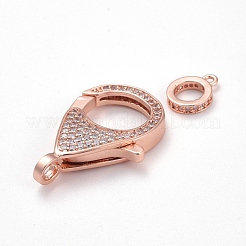 Brass Micro Pave Cubic Zirconia Lobster Claw Clasps&nbsp;ZIRC-K081-95RG-02