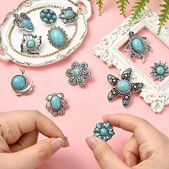 合金ラインストーンと樹脂模造ターコイズスナップボタン12個、12スタイル  アクセサリーのボタン  混合図形  20~40.5x19~37.5x8~12mm  1個/スタイル&nbsp;BUTT-CJ0001-04