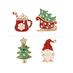 クリスマスエナメルピンセット  バックパック用合金ラペルピンバック  ラインストーンとプラスチックイミテーションパール付き  ミックスカラー  22~28x16.5~24.5mm  4個/セット&nbsp;JEWB-A037-01KCG