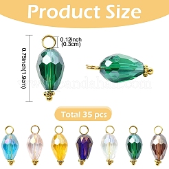 35Pcs 7 Colors Glass & Brass Pendants&nbsp;PALLOY-YW00223