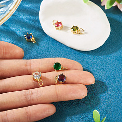 6Pcs 6 Colors Brass Pave Cubic Zirconia Pendants&nbsp;KK-TA0002-15