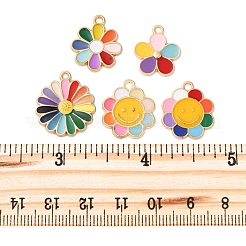 10個5スタイルアロイエナメルペンダント  ゴールドカラー  花のチャーム  ミックスカラー  17~20.5x14.5~18x1~2mm  穴：1.5~2mm  2個/スタイル&nbsp;ENAM-FP0002-39