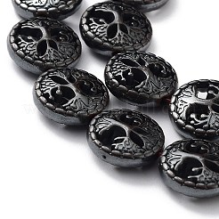 合成非磁性ヘマタイト中空ビーズ連売り  命の木とフラットラウンド  12.5x4.5mm  穴：1.4mm  約32個/連  15.67インチ（39.8cm）&nbsp;G-H303-B03