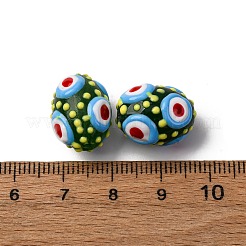 ガラスエナメルビーズ  手描きのビーズ  オーバル  濃い緑  15~16.5x12~13mm  穴：1.5mm&nbsp;GLAA-C038-01F
