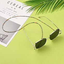 眼鏡チェーン  眼鏡用ネックストラップ  ロンデルガラスビーズ付き  ゴム製ループの端  304ステンレススチールのロブスタークロウクラスプとチェーンエクステンダー  ミックスカラー  31.88インチ（81cm）&nbsp;AJEW-EH00260