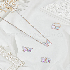 Butterfly Alloy Glass Pendant Necklaces & Stud Earrings & Rings Sets for Women&nbsp;SJEW-LP0001-25A