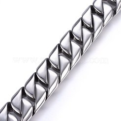 変色しにくい304ステンレススチールカーブチェーンブレスレット  箱の留め金付き  ステンレス鋼色  9インチ（23cm）  16x6mm&nbsp;BJEW-E346-17P