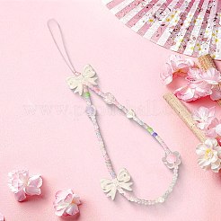 樹脂製携帯ハンドストラップチェーン  蝶結び  220mm  ビーズ：4mm&nbsp;AJEW-WH20072-30G