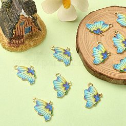 プリント合金ペンダント  カドミウムフリー＆ニッケルフリー＆鉛フリー  ライトゴールド  蝶  緑黄  21.5x16.5x1.5mm  穴：2mm&nbsp;FIND-YW0001-70D