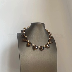 Leopard Print Acrylic Heart and Round Imitation Pearl Beaded Necklaces&nbsp;FS-WG140B1-01