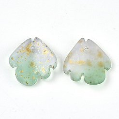 ツートン透明スプレー塗装ガラスチャーム  グリッターパウダー付き  艶消し  花  薄緑  15x15x4mm  穴：1.2mm&nbsp;X-GLAA-T017-05-B01