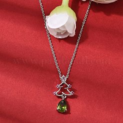 Christmas Tree Brass Micro Pave Cubic Zirconia Pendants Necklaces&nbsp;NJEW-L468-01P-B02