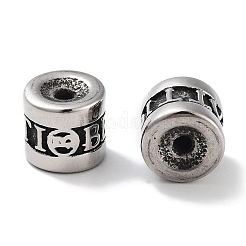 304ステンレススチールビーズ  単語を持つ列  アンティークシルバー  8.5x8.5mm  穴：1.8mm&nbsp;STAS-M057-27AS