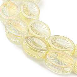 電気メッキガラスビーズ連売り  フル虹メッキ  花とオーバル  淡黄色  14x10.4x4.8mm  穴：1.2mm  約45個/連  25.04インチ（63.6cm）&nbsp;EGLA-G037-13A-FR01
