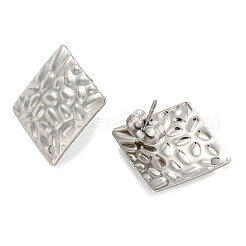 変色しない304ステンレススチールスタッドピアス金具  穴付き  菱形  20x20mm  穴：1.2mm  ピン：0.7mm&nbsp;EJEW-D081-01D-P