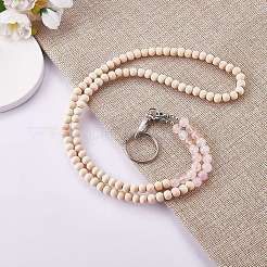 Natural Rose Quartz & Wood Beaded Name Card Holder&nbsp;HJEW-SW00016-02