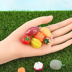 10本10スタイルレジンペンダント  プラチナトーンの鉄ループ付き  模造食品  フルーツ  ミックスカラー  19.5~39x16~23.5mm  穴：2mm  1個/スタイル&nbsp;RESI-YW0001-17