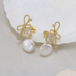925 Sterling Silver Bowknot Stud Earrings&nbsp;EJEW-Z041-03G