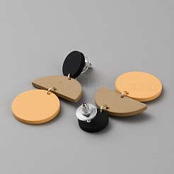 316サージカルステンレススチールピン付きポリマークレイダングルスタッドピアス  半円  砂茶色  55x29.5mm&nbsp;EJEW-WH0012-111A