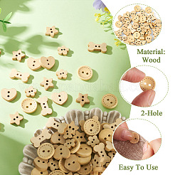 100Pcs 5 Styles Wooden Buttons&nbsp;BUTT-TA0001-46