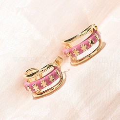 ラックメッキ真鍮エナメルスタッドピアス  花柄  ハーフフープピアス  カドミウムフリー＆鉛フリー  長持ちメッキ  18KGP本金メッキ  20x12mm&nbsp;KK-CBAB1AF-38B-G