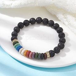 Dyed Colorful Natural Lava Rock & Rhinestone Beaded Stretch Bracelets for Women&nbsp;BJEW-JB09668-02
