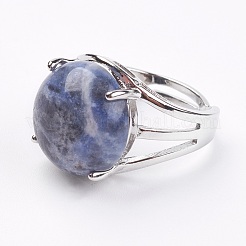 Adjustable Natural Sodalite Finger Rings&nbsp;RJEW-F075-01D