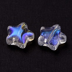 透明ガラスビーズ  ABカラーメッキ  スター  クリアAB  8x8x4mm  穴：0.8~1mm&nbsp;GLAA-YW0003-11