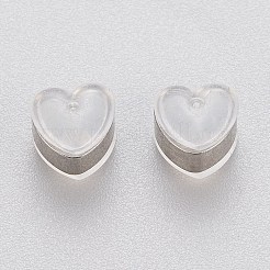 環境に優しいプラスチック製イヤーナット  ピアスバックキャッチ  304ステンレススチール製金具付き  ハート  ホワイト  ステンレス鋼色  5.5x6x5~5.5mm  穴：1.2~1.4mm&nbsp;LS-STAS-K203-04A-P