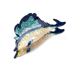 海をテーマにしたアクリル製の爪型ヘアクリップ  魚  淡いターコイズ  42x104x43.5mm&nbsp;PHAR-P012-A04
