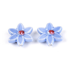 手作りの陶器ビーズ  花  光沢釉の磁器  コーンフラワーブルー  16.5~17.5x15.5~16x6.5~7.5mm  穴：1.4~1.8mm&nbsp;PORC-N008-10C-01