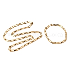304ステンレススチールペーパークリップチェーンブレスレット＆ネックレスジュエリーセット  カニカン付き  イオンプレーティング（ip）  18KGP本金メッキ  610mm&nbsp;SJEW-L199-15G