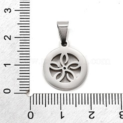 フラットラウンド、花付き 304 ステンレススチールペンダント  201ステンレススチール製アイスピックピンチベイル付き  変色防止  ステンレス鋼色  17.5x15x2mm  穴：7x3.5mm&nbsp;STAS-M121-03P