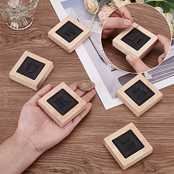 木製のカップルリングディスプレイ  内部の模造革  正方形  ブラック  5.9x5.9x1.65cm&nbsp;RDIS-WH0009-030A