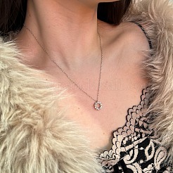 Round Ring 925 Sterling Silver Micro Pave Cubic Zirconia Pendant Necklaces for Women&nbsp;NJEW-F338-07P