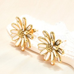 女性用304ステンレススチールフラワースタッドピアス  エナメル  18KGP本金メッキ  24mm&nbsp;EJEW-R023-02G