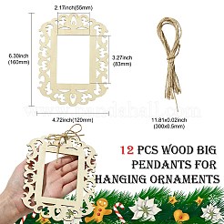 ウッドビッグサイズペンダントトップ  吊り下げ飾り用  長方形  バリーウッド  160x120x2.5mm  内径：83x55mm  12個/セット&nbsp;WOOD-CJC0019-12