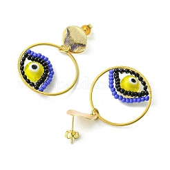 Evil Eye Handmade Glass Seed Beads Dangle Stud Earrings&nbsp;EJEW-MZ00371-03
