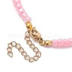 蝶合金アクリルチャームブレスレット  女性用グラスシードビーズブレスレット  ピンク  9-7/8インチ（25cm）&nbsp;BJEW-JB10487-02
