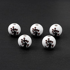 Halloween Printed Natural Wood European Beads&nbsp;WOOD-C014-01C