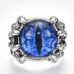Adjustable Alloy Glass Finger Rings&nbsp;RJEW-T006-02B