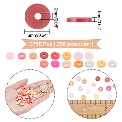 3750Pcs 15 Colors Flat Round Handmade Polymer Clay Beads&nbsp;CLAY-AR0001-20