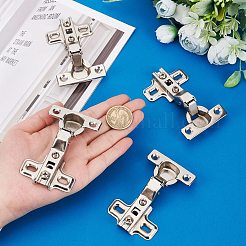 鉄製ヒンジ4個  ワードローブドアアクセサリー  ステンレス鋼色  84.7x50x25.5mm  穴：4mmと4.4x7.7mm&nbsp;FIND-GF0002-40