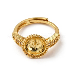 Round Brass Micro Pave Clear Cubic Zirconia Adjustable Ring Settings&nbsp;KK-D378-35G