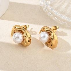 304 Stainless Steel & ABS Plastic Pearl Stud Earrings&nbsp;SA-CBA2696-36G