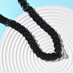 12mm 201ステンレススチール製キューバンリンクチェーンネックレス（女性・男性用）  ダイヤモンドカット  304ステンレススチール留め具付き  ブラック  23.90インチ（60.7cm）&nbsp;NJEW-F360-01EB